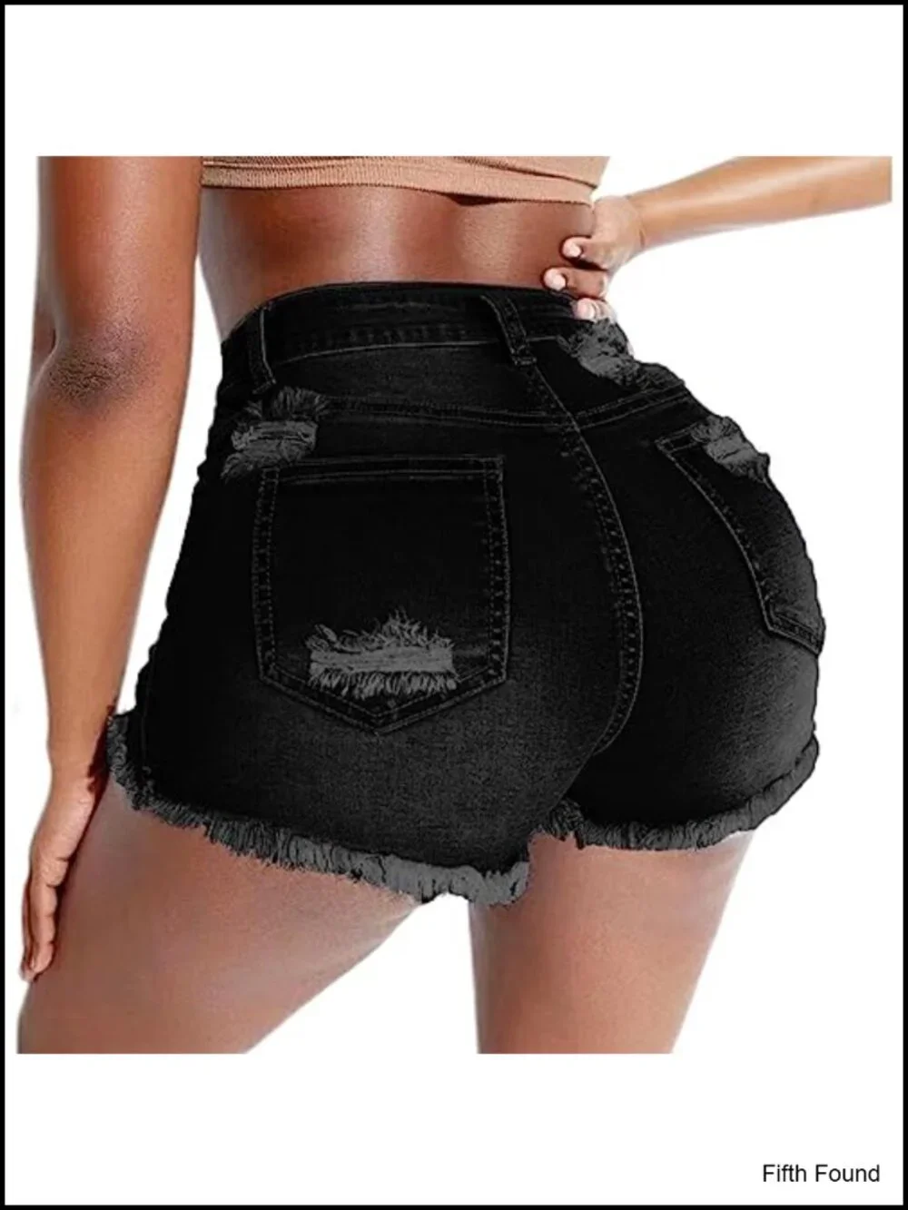 Stretch Ripped Denim Shorts Mid Waist Frayed Raw Hem Distressed Jean Shorts